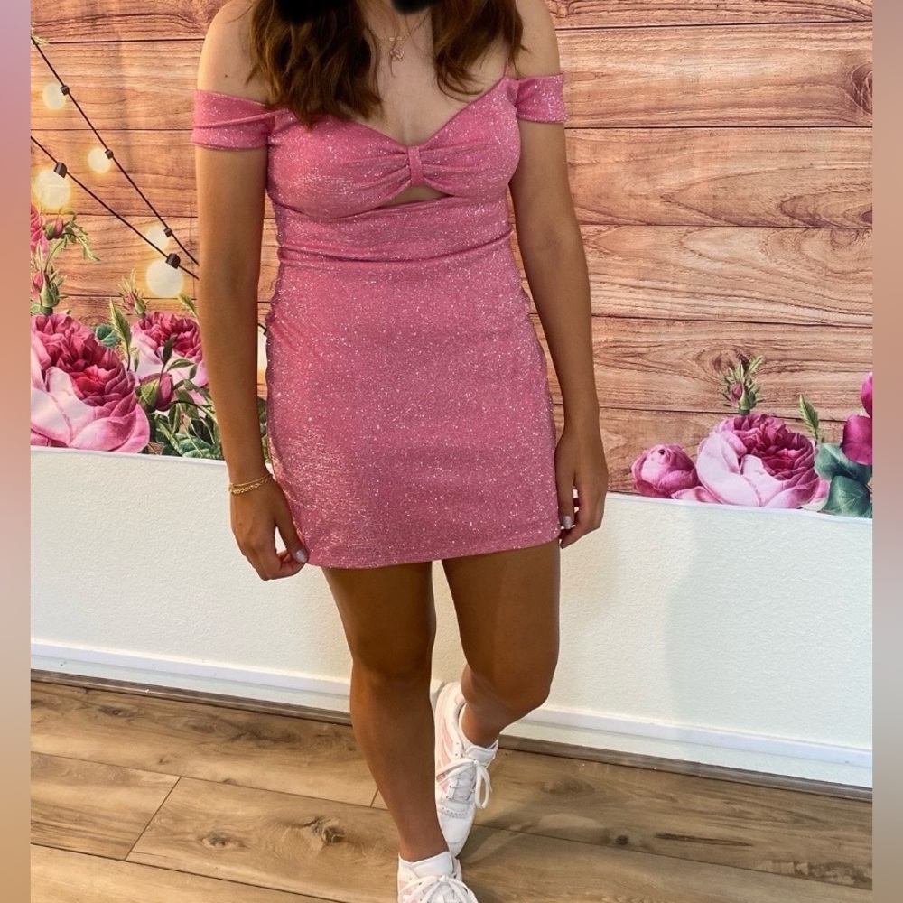 B Darlin Pink Ruched Bodycon Mini Dress